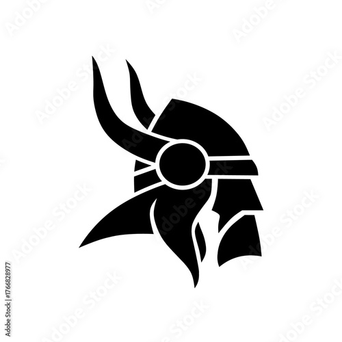 Viking Helmet Silhouette Icon Vector Illustration for Medieval Warrior Culture