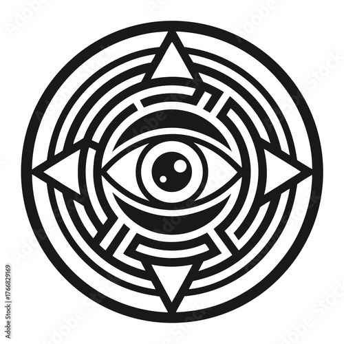 Mystical eye within labyrinth symbol design element