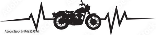 Black motorcycle silhouette integrated into heartbeat line graphic