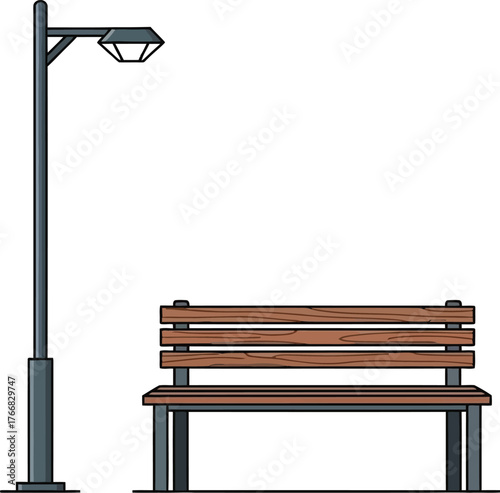 Vector art of park bench and street light illustration