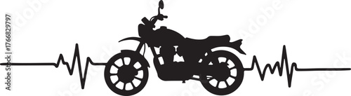 Black motorcycle silhouette on electrocardiogram line