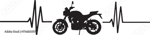 Black motorcycle silhouette on heartbeat line electrocardiogram