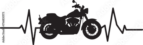 Black motorcycle silhouette on heartbeat line electrocardiogram