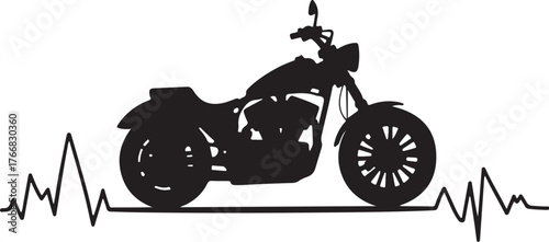 Black motorcycle silhouette on heartbeat line motorbike