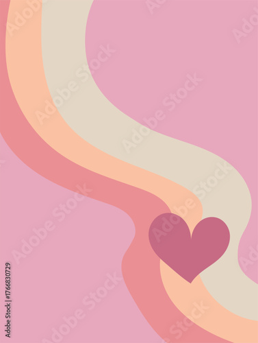 Abstract pink background with wavy cream and peach lines flowing into a heart shape.