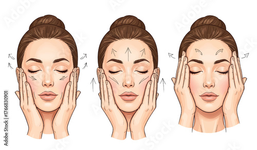 Serene woman facial massage therapeutic illustrations