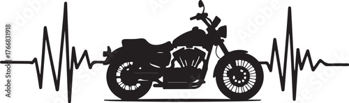 Black motorcycle silhouette within a heartbeat line