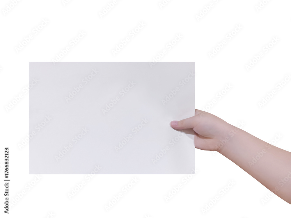 Fototapeta premium Hand holding a blank white sheet of paper PNG transparent.