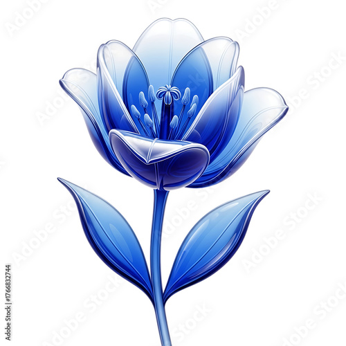 Stunning blue glass tulip flower isolated on transparent background