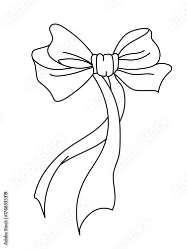 Simple black outline drawing of a tied ribbon bow with long flowing ends on a white background.