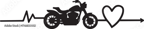 Black silhouette of a motorcycle and heart on a heartbeat line