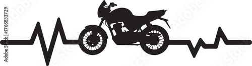 Black silhouette of a motorcycle integrated with a heartbeat line