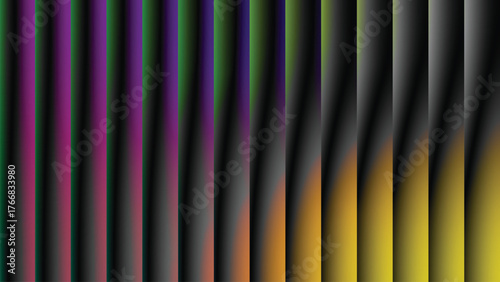 Moody abstract background featuring vertical gradient stripes with dark tones and glowing green, purple, and yellow highlights. Ideal for creative design, futuristic interfaces, and digital art visual