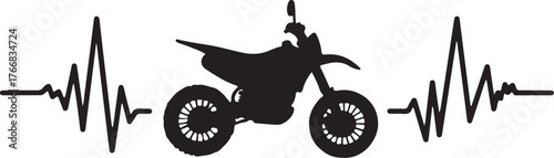 Black silhouette of a supermoto motorcycle within a heartbeat line