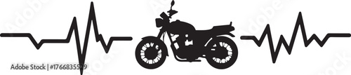 Black silhouette of motorcycle integrated into heartbeat line