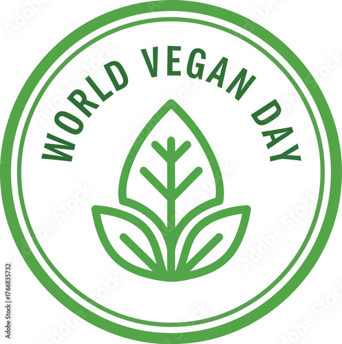 Vector art of world vegan day logo with leaf in circle