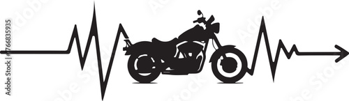Black silhouette of motorcycle integrated with heartbeat line