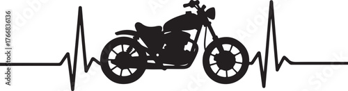 Black silhouette of motorcycle on heartbeat line electrocardiogram