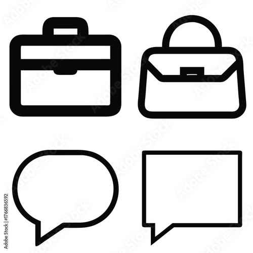 Black vector briefcase icon is a simple business bag symbol for web design and internet concepts
