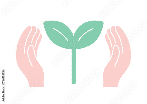 エコ 手で緑を包む 優しい色使いのイラスト