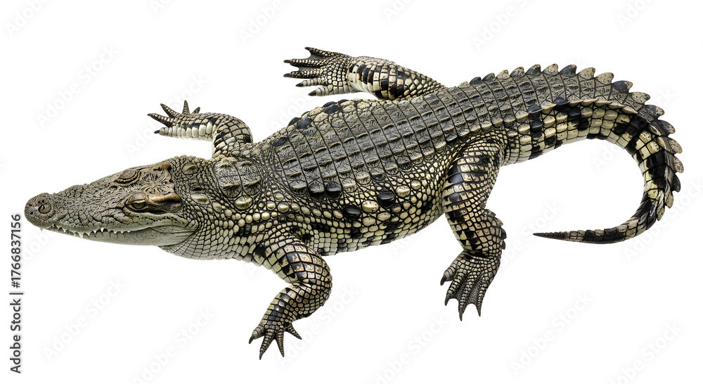 Obraz premium Crocodile Walking Forward Detailed Scales and Texture Natural Color on Transparent Backdrop Image
