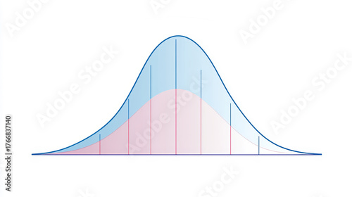 A graphical representation of a bell curve, illustrating the normal distribution with shaded areas indicating different data ranges.
