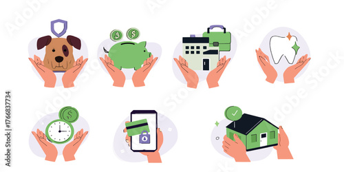Insurance and Financial Protection Icons Representing Various Aspects