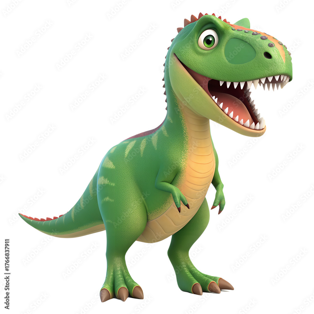 Fototapeta premium 3D Cartoon style illustrations, A Giganotosaurus with its mouth open wide, isolated on a transparent background