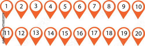Location map pin icons set with number Modern map marker collection. Location pin icon. Map pin place marker with 1 to 20 numbers Map marker pointer icon. GPS location symbol. Flat style vector