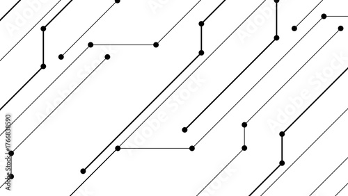 Abstract Minimal Circuit Line Pattern — Modern Black and White Geometric Background with Tech-Inspired Lines and Connection Nodes. Electronic Networks, and High-Tech Communication