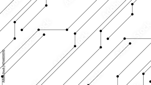 Abstract Minimal Circuit Line Pattern — Modern Black and White Geometric Background with Tech-Inspired Lines and Connection Nodes. Electronic Networks, and High-Tech Communication