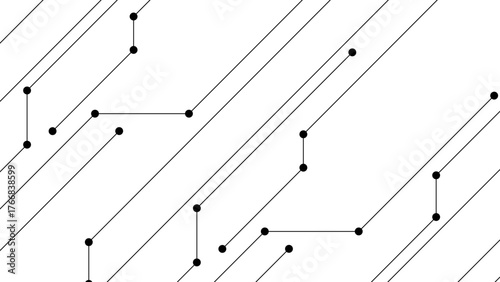 Abstract Minimal Circuit Line Pattern — Modern Black and White Geometric Background with Tech-Inspired Lines and Connection Nodes. Electronic Networks, and High-Tech Communication
