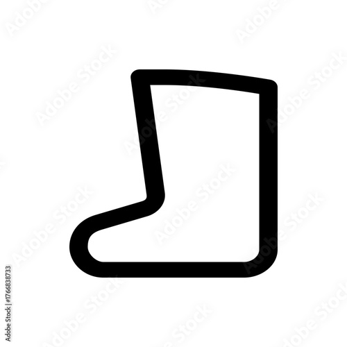 Illustration of a simple black outline of a boot with rounded edges on a white background surface area