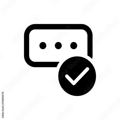 Chat bubble with three dots and a checkmark inside a circle, indicating a message has been sent successfully