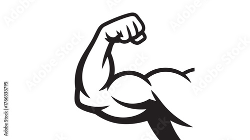 Biceps muscle illustration strong arm flexed isolated on white background for fitness or bodybuilding concept