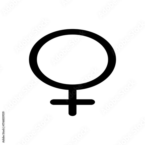 A black venus symbol with a circle above a crossbar and vertical line representing female gender identity