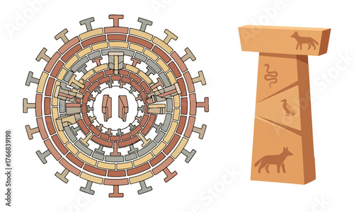 Ancient Monuments Illustration Collection – Gobekli Tepe and Stonehenge Vector Art
