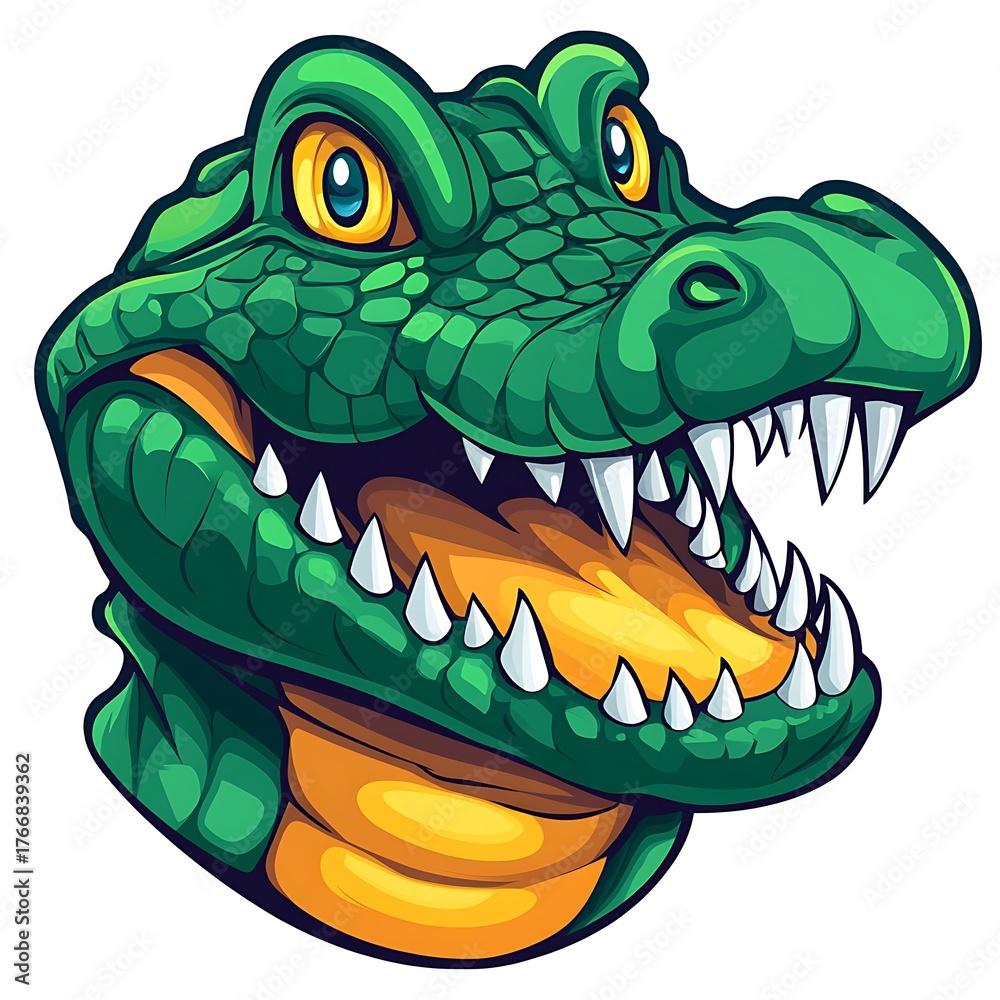 Obraz premium Cartoon Alligator Head with Big Yellow Eyes and Open Mouth Keywords: alligator, crocodile,... photo