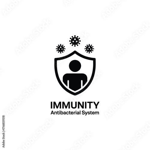 Shield protecting person from viruses and bacteria symbolizing immune system defense