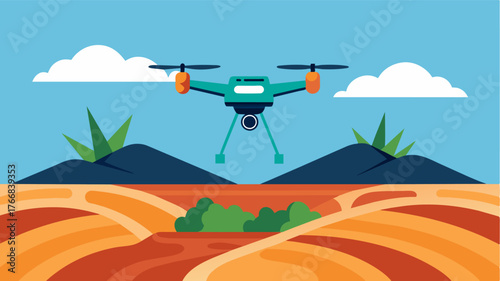 A drone fitted with lidar sensors scans the soil and creates topographic maps helping farmers identify areas prone to soil erosion and implement erosion control measures.. Vector illustration