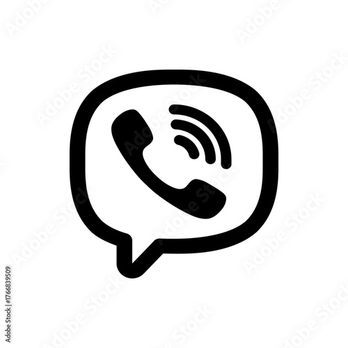 Black and white viber logo featuring a telephone handset inside a speech bubble with signal waves icon
