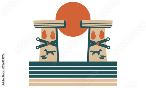 Ancient Monuments Illustration Collection – Gobekli Tepe and Stonehenge Vector Art