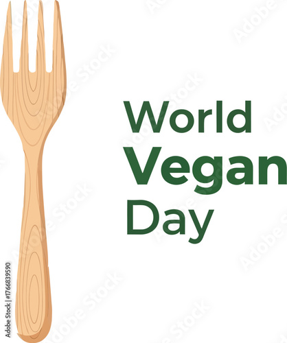 Vector art of world vegan day with wooden fork illustration