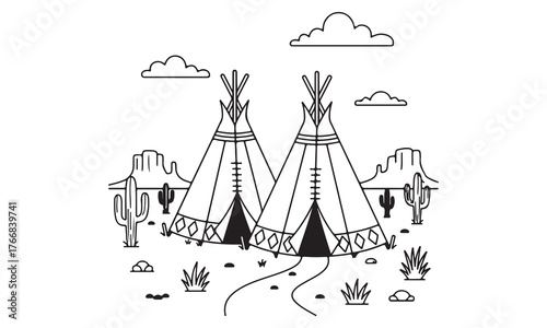 Historical and Cultural Landmark Silhouettes and Line Art Collection – Temples, Stonehenge, Teepees, and Ancient Symbols