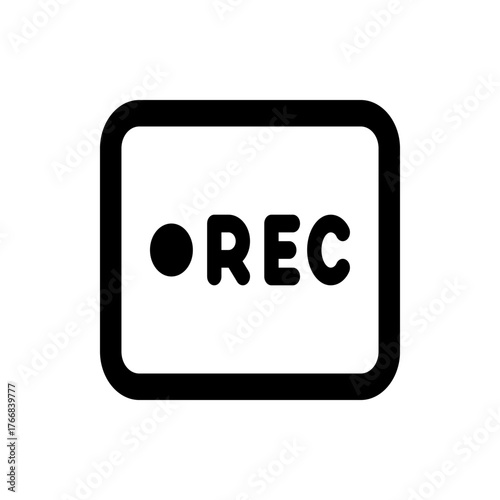 Illustration of a recording symbol with a black border and the word rec with a black circle symbol