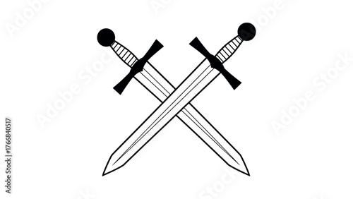 Two crossed medieval swords on white background