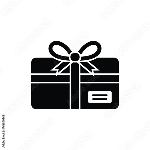 Simple black silhouette of a wrapped gift box with a bow