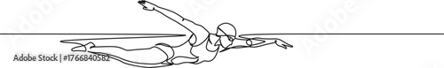 continuous single line drawing of female freestyle swimmer in water, line art vector illustration