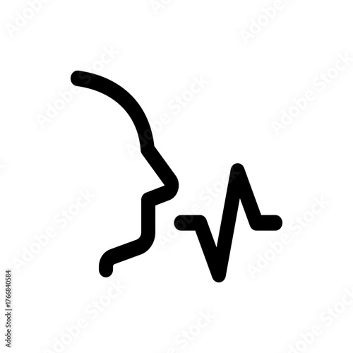 Abstract representation of a human profile with an adjacent sound wave in simple black lines design