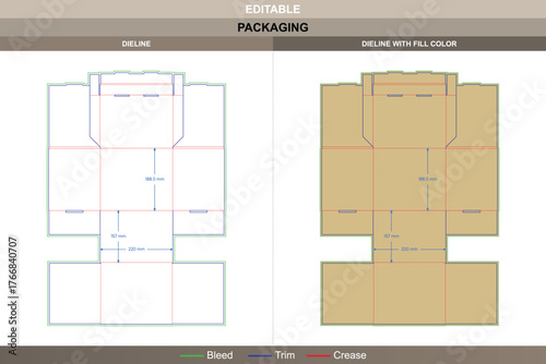 Custom flip top box with auto lock bottom dieline crafted in vector layout premium printing and reinforced packaging panels with exact die line cuts for functional use